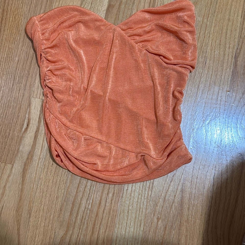 Superdown Orange Ruched Wrap Bodysuit